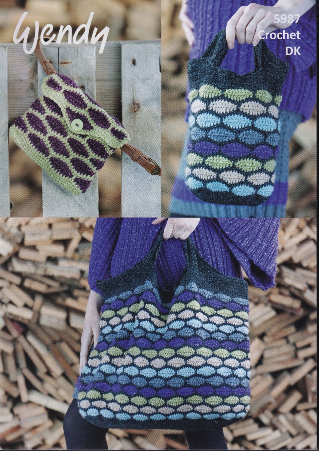 5987 TOTE BAGS AND BELT BAG CROCHET PATTERN BY WENDY