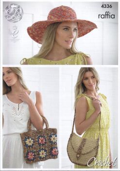 4336 HAT AND BAGS CROCHET PATTERN BY KING COLE