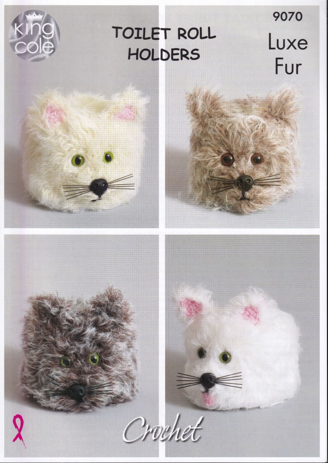 9070 CAT TOILET ROLL COVERS CROCHET PATTERN BY KING COLE