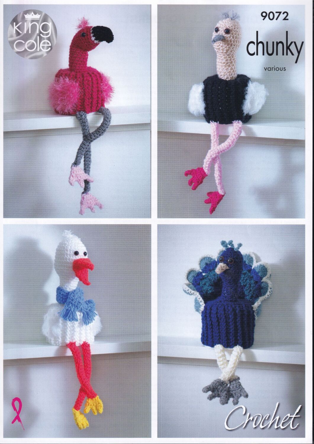 9072 BIRD TOILET ROLL COVERS CROCHET PATTERN BY KING COLE