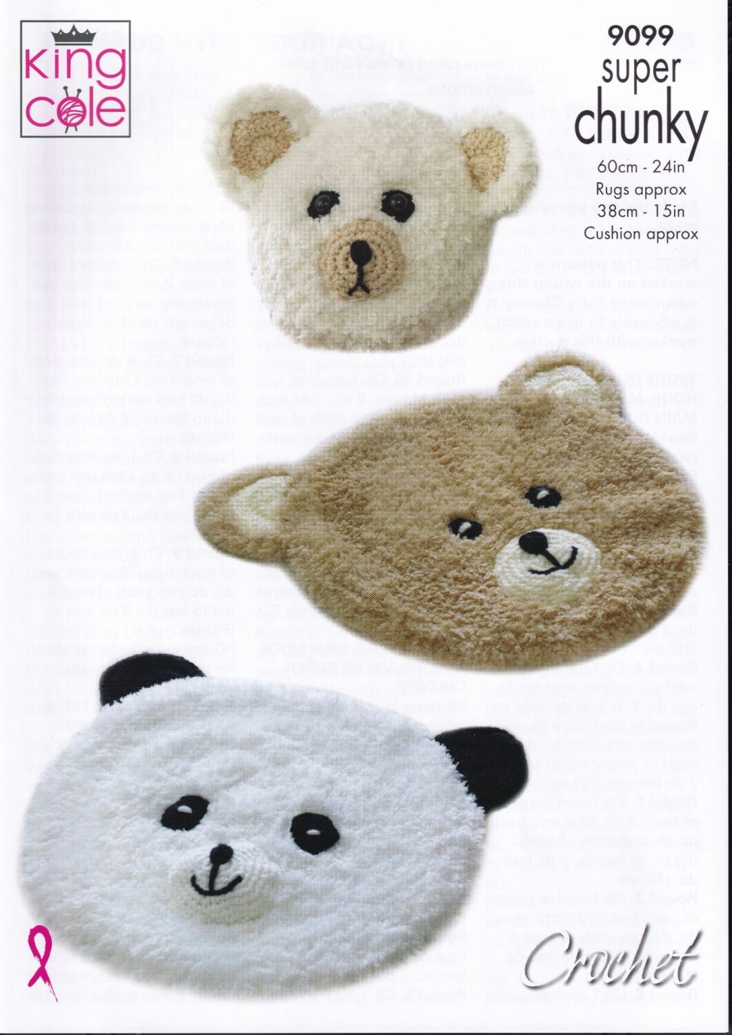 9099 TEDDY AND PANDA RUGS WITH CUSHION CROCHET PATTERN BY KING COLE
