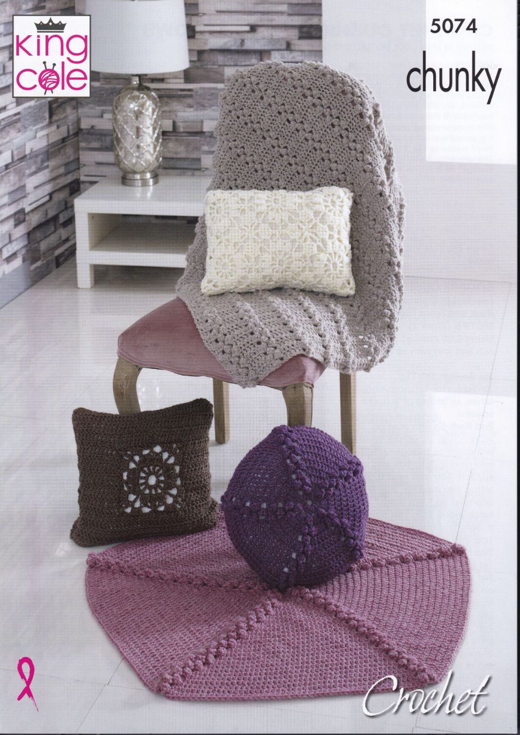5074 CUSHIONS AND THROWS CROCHET PATTERN BY KING COLE
