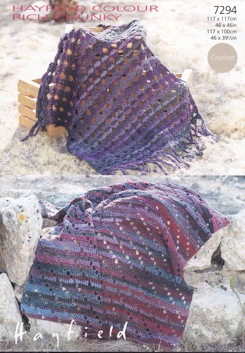 7294 BLANKETS CROCHET PATTERN BY HAYFIELD