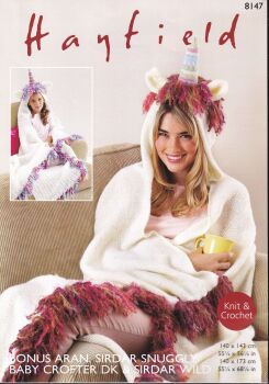 8147 UNICORN SNUGGLERS CROCHET AND KNITTING PATTERN BY HAYFIELD