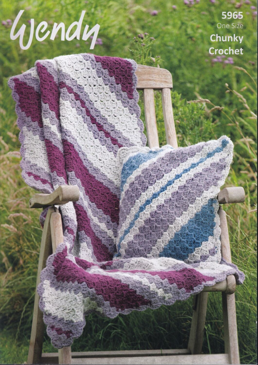 5965 DIAGONAL STRIPE THROW AND CUSHION COVER CROCHET PATTERN BY WENDY