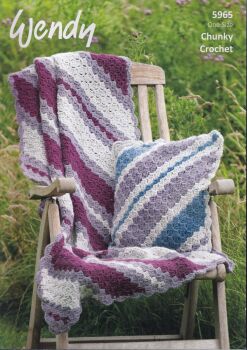 5965 DIAGONAL STRIPE THROW AND CUSHION COVER CROCHET PATTERN BY WENDY
