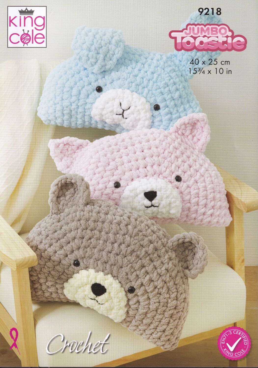 9128 ANIMAL PILLOWS CROCHET PATTERN BY KING COLE