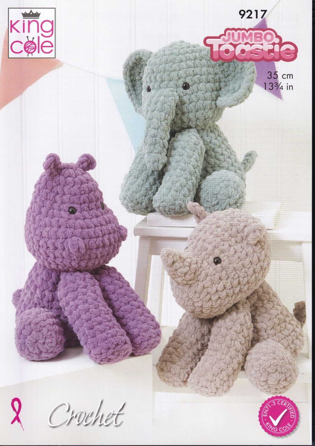 9217 ELEPHANT, HIPPO AND RHINO TOYS CROCHET PATTERN BY KING COLE