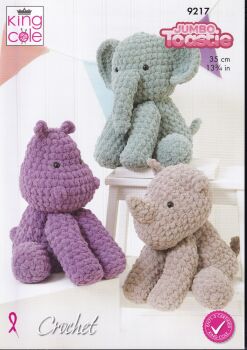 9217 ELEPHANT, HIPPO AND RHINO TOYS CROCHET PATTERN BY KING COLE