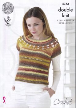 4763 TOP WITH YOKE PLUS ACCESSORIES CROCHET PATTERN BY KING COLE
