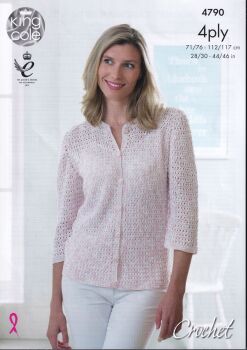 4790 CARDIGAN WITH 3/4 SLEEVES CROCHET PATTERN BY KING COLE