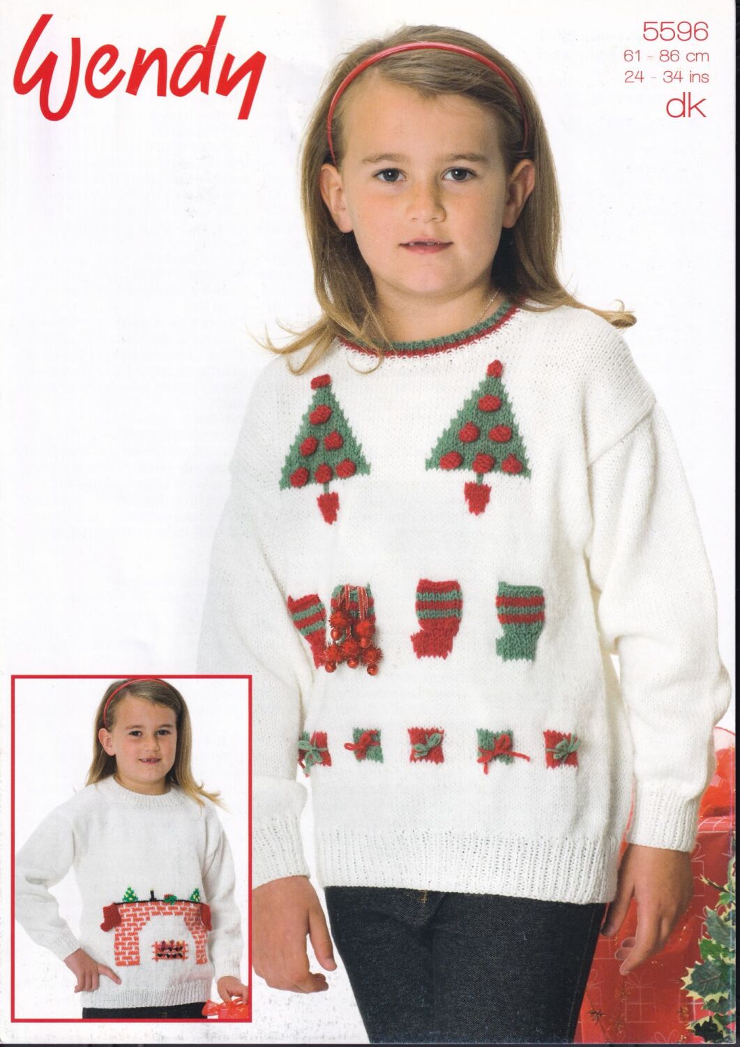 5596 FIREPLACE AND PARCELS CHILDRENS CHRISTMAS SWEATER KNITTING PATTERN BY 
