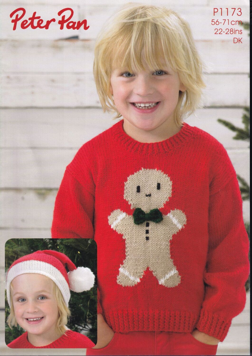 P1173 CHILDRENS GINGERBREAD SWEATER AND HAT KNITTING PATTERN BY PETER PAN