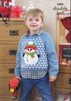 3805 CHILDRENS CHRISTMAS SWEATERS KNITTING PATTERN BY KING COLE