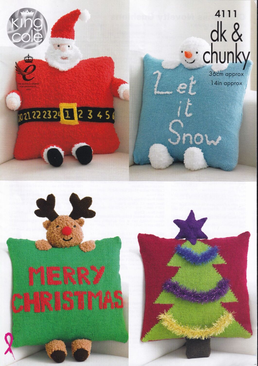 4111 CHRISTMAS NOVELTY CUSHIONS KNITTING PATTERN BY KING COLE