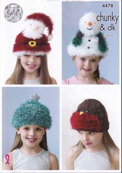 4478 CHILDRENS NOVELTY CHRISTMAS HAT KNITTING PATTERN BY KING COLE