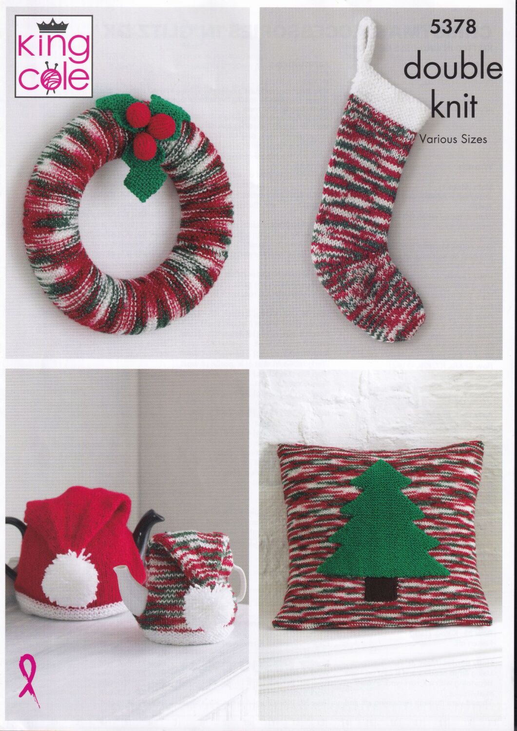 5378 CHRISTMAS STOCKING, WREATH, CUSHION AND TEA COSY KNITTING PATTERN BY K