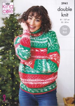 5941 SWEATERS, COWL AND HAT KNITTING PATTERN BY KING COLE