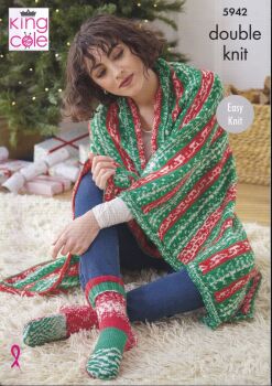 5942 BLANKET, SOCKS, STOCKING AND HOT WATER BOTTLE COVER KNITTING PATTERN BY KING COLE