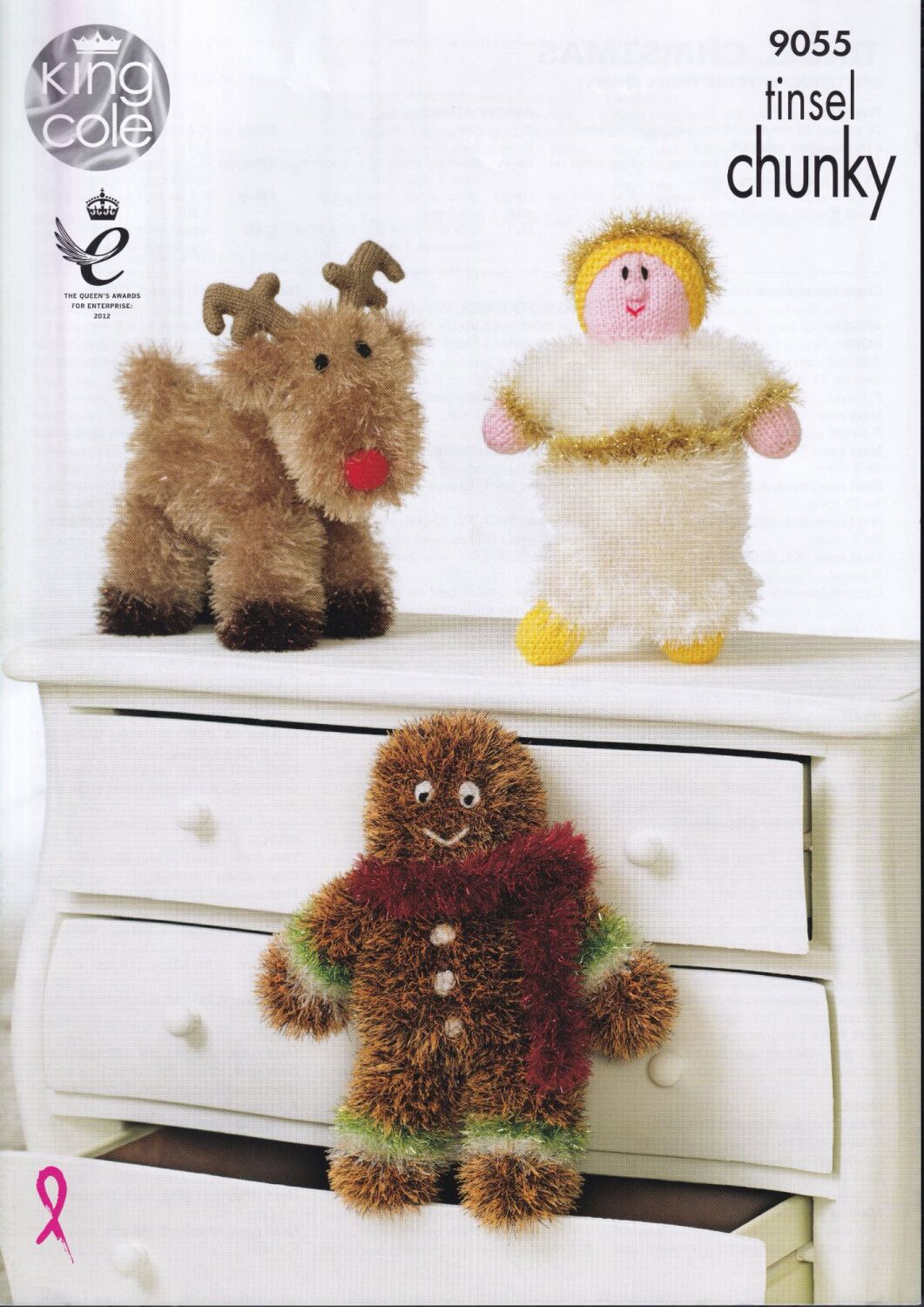9055 REINDEER, ANGEL AND GINGERBREAD MAN CHRISTMAS TOYS KNITTING PATTERN BY