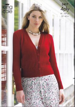 3417 SWEATER AND CARDIGAN KNITTING PATTERN BY KING COLE