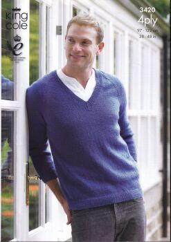 3420 SWEATER AND CARDIGAN KNITTING PATTERN BY KING COLE
