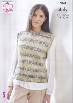 6041 PULLOVER AND TOP KNITTING PATTERN BY KING COLE