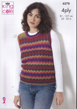 6278 TOP, SCARF, NECK ROLL, HAT AND FINGERLESS GLOVES KNITTING PATTERN BY KING COLE