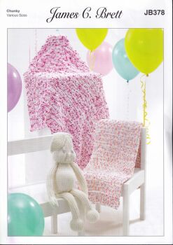 JB378 BLANKETS AND TOY RABBIT KNITTING PATTERN BY JAMES.C.BRETT