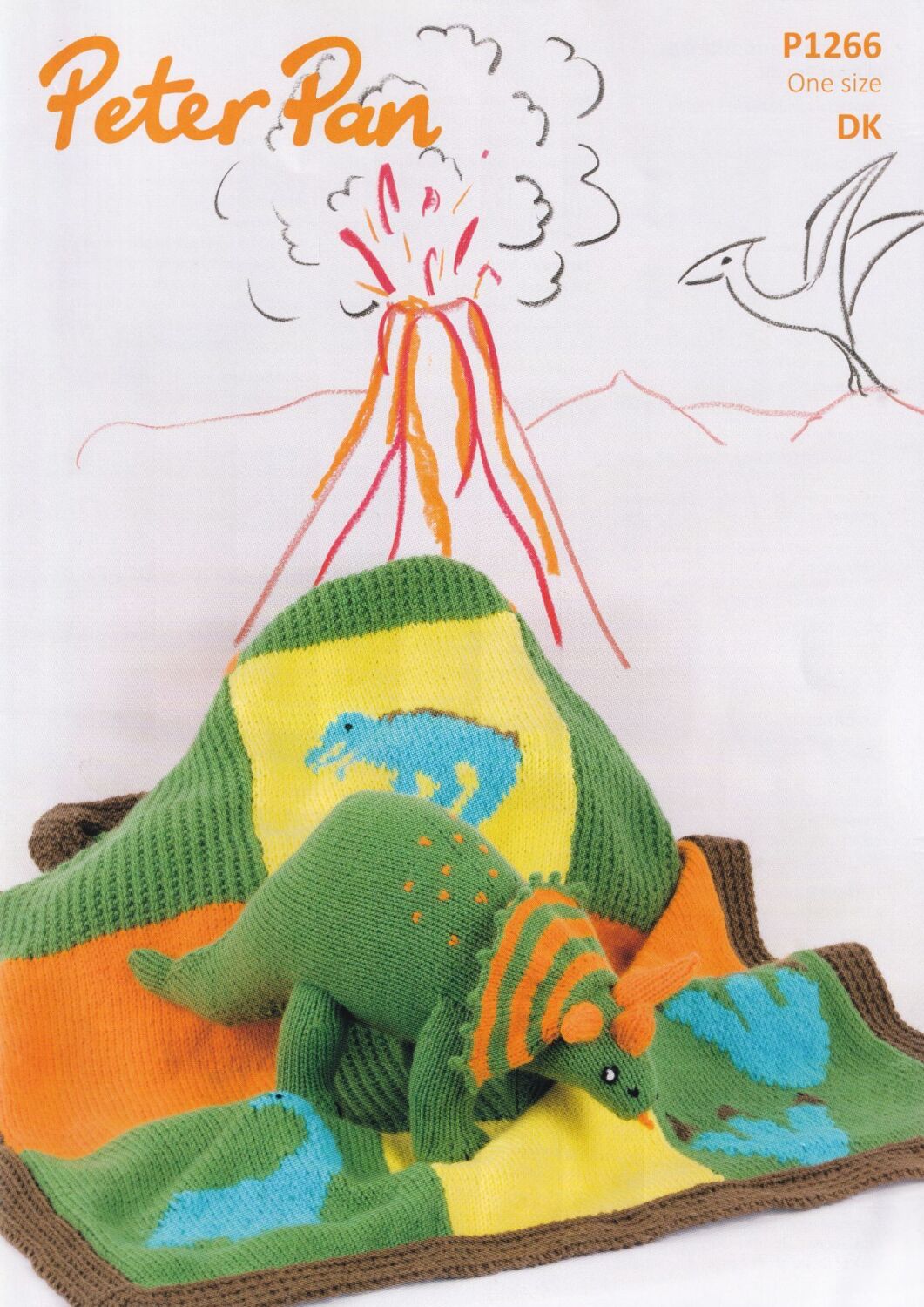 P1266 DINOSAUR AND BLANKET KNITTING PATTERN BY PETER PAN