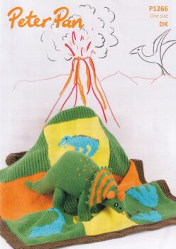P1266 DINOSAUR AND BLANKET KNITTING PATTERN BY PETER PAN