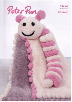 P1302 BOBBLE EDGE BLANKET AND CATERPILLAR KNITTING PATTERN BY PETER PAN