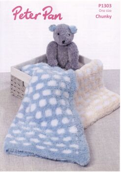 P1303 HONEYCOMB BLANKET AND TEDDY BEAR KNITTING PATTERN BY PETER PAN