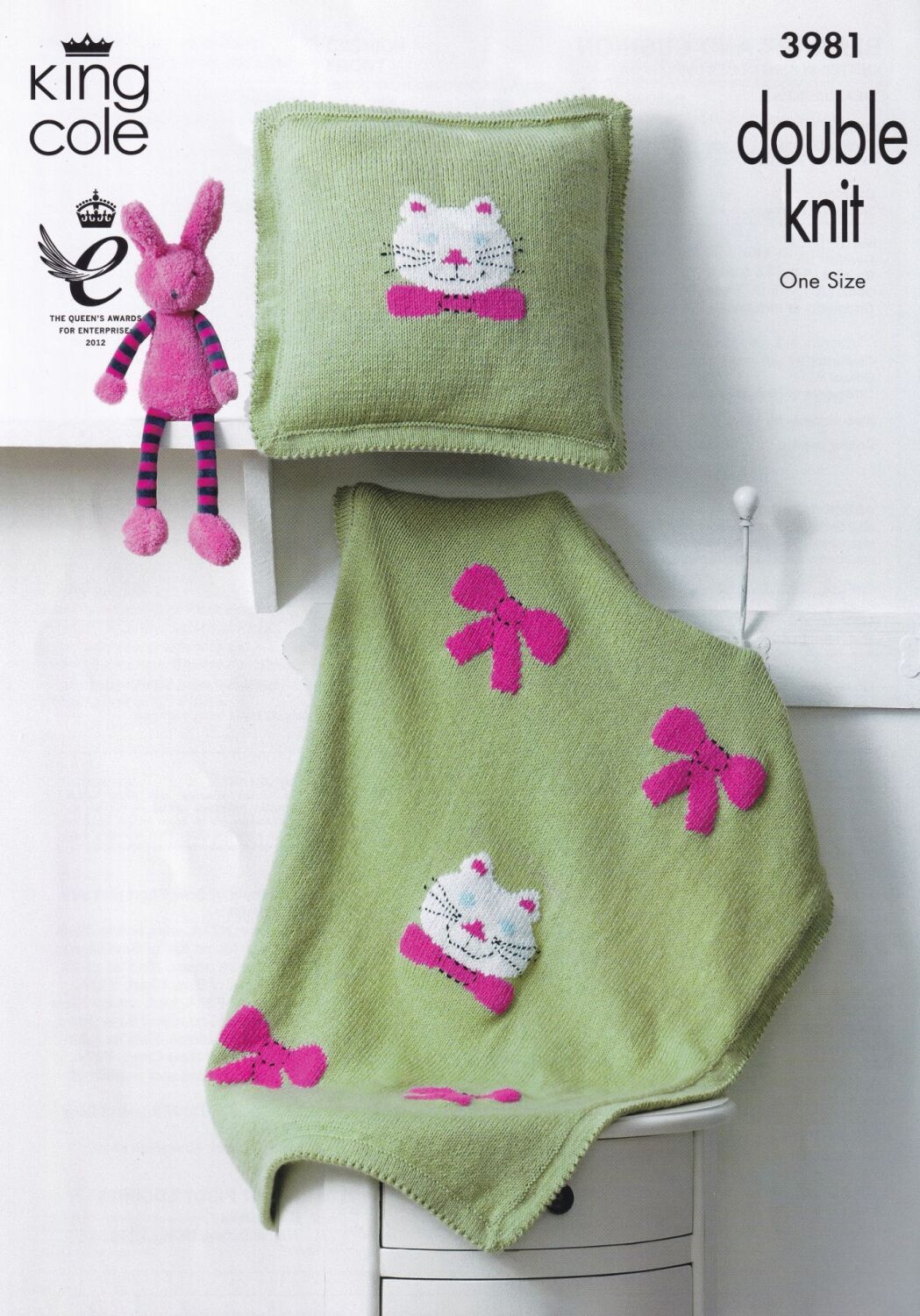 3981 CAT BLANKET AND CUSHION KNITTING PATTERN BY KING COLE