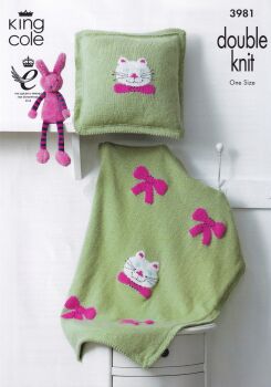 3981 CAT BLANKET AND CUSHION KNITTING PATTERN BY KING COLE