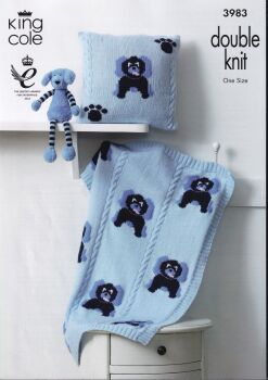 3983 DOG BLANKET AND CUSHION COVER KNITTING PATTERN BY KING COLE