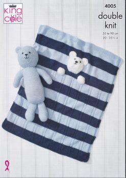 4005 BABY BLANKETS AND TEDDY BEAR KNITTING PATTERN BY KING COLE