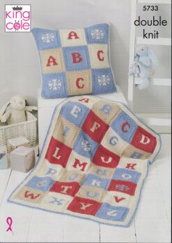 5733 ALPHABET BLANKET AND CUSHION COVER KNITTING PATTERN BY KING COLE
