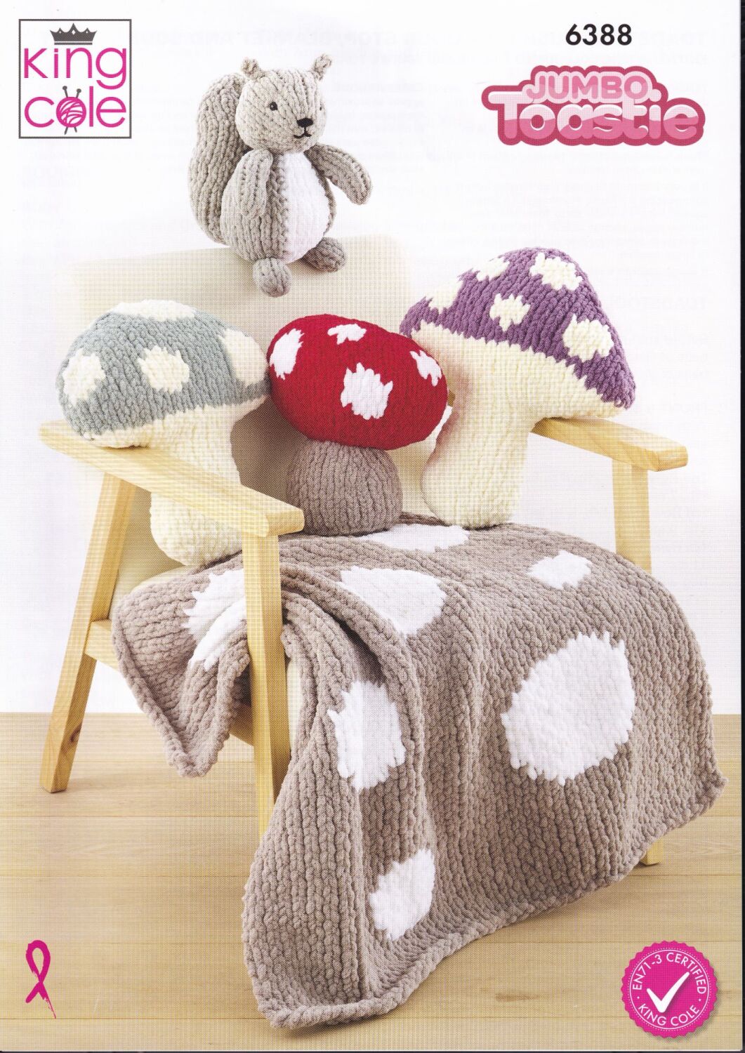 6388 TOADSTOOL BLANKET, CUSHIONS, DOOR STOP&SQUIRREL TOY KNITTING PATTERN B
