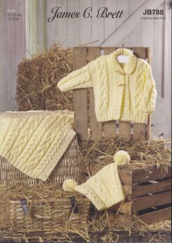 JB788 CHILDS COAT, HAT AND BLANKET KNITTING PATTERN BY JAMES.C.BRETT