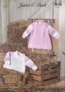 JB786 CHILDS A-LINE DRESS AND SWEATER KNITTING PATTERN BY JAMES.C.BRETT