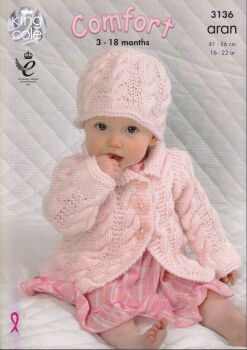 3136 CHILDS COAT, DRESS, SWEATER AND HAT KNITTING PATTERN BY KING COLE