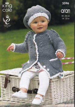 3596 CHILDS DRESS, CARDIGAN AND BERET KITTING PATTERN BY KING COLE