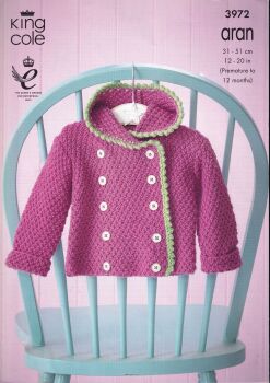 3972 BABY COAT, DRESS, HOODIE AND BOOTEES KNITTING PATTERN BY KING COLE