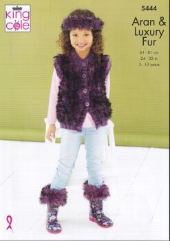 5444 CHILDS JACKET, GILET, BOOT TOPPERS, HAT & HEADBAND KNITTING PATTERN BY KING COLE