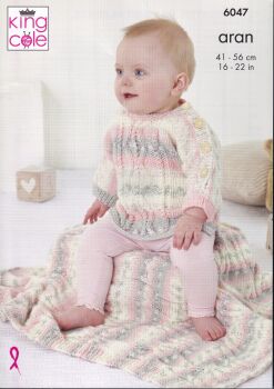 6047 CHILDS TOP, SWEATER, HAT AND BLANKET KNITTING PATTERN BY KING COLE