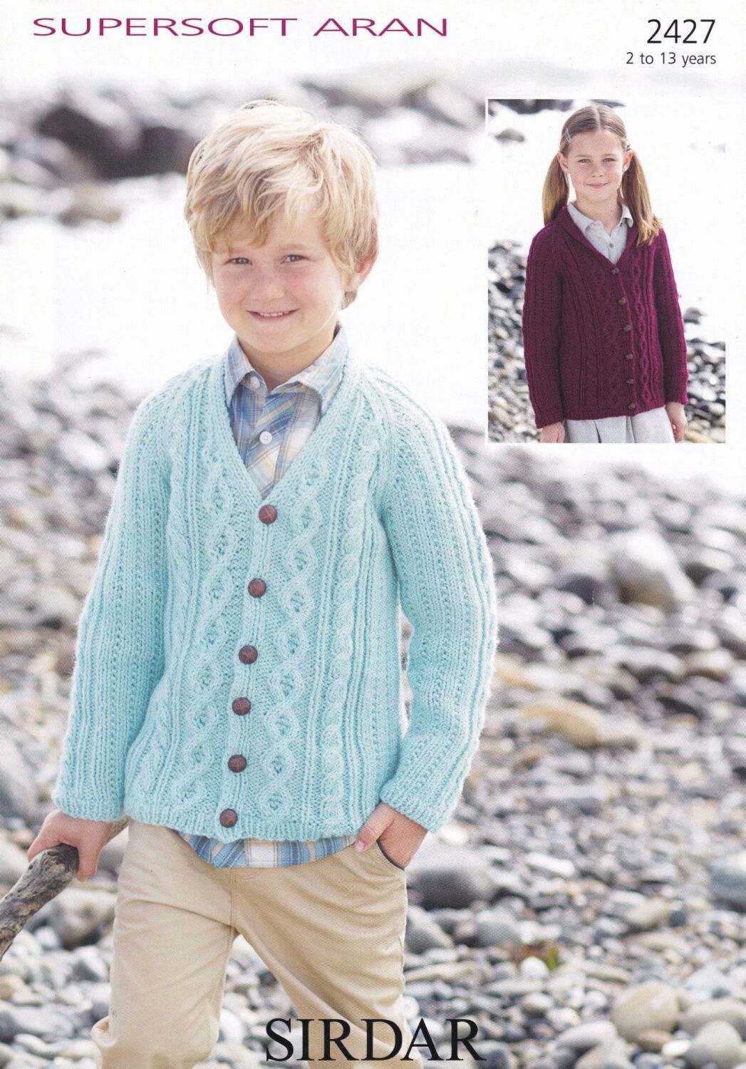 2427 CHILDS V-NECK AND SHAWL COLLARED CARDIGANS KNITTING PATTERN BY SIRDAR
