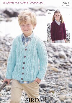 2427 CHILDS V-NECK AND SHAWL COLLARED CARDIGANS KNITTING PATTERN BY SIRDAR