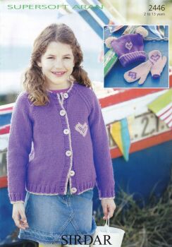 2446 CHILDS CARDIGAN, HAT AND MITTENS KNITTING PATTERN BY SIRDAR