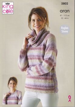 5802 CARDIGAN, SWEATER AND COWL KNITTING PATTERN BY KING COLE